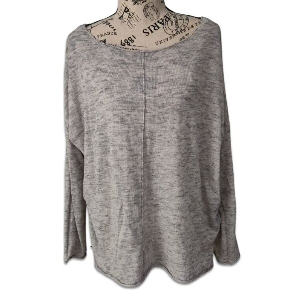 Zara Grey Lightweight Knit Long Sleeve Top Sweater Gray M Oversized Hi-Lo - Picture 1 of 7